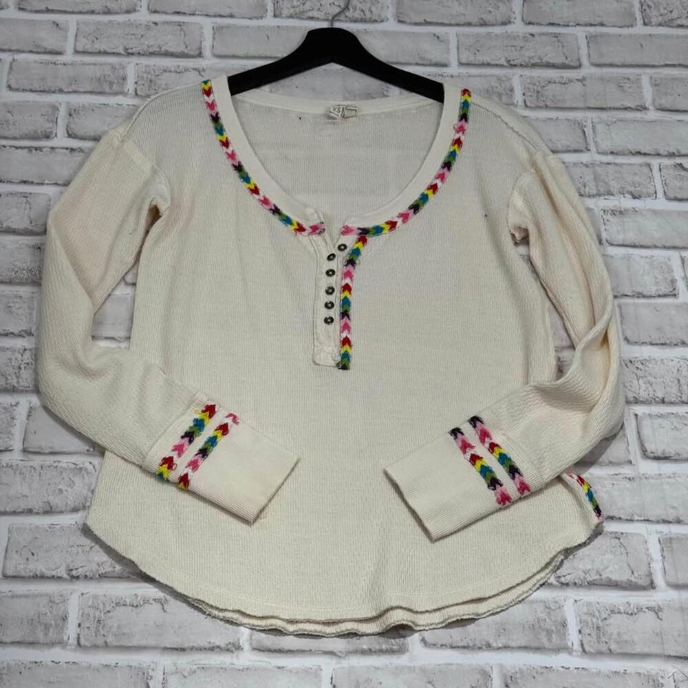 We The Free Rainbow Thermal Henley Shirt in Ivory Women's Size XS Free People - Picture 2 of 8